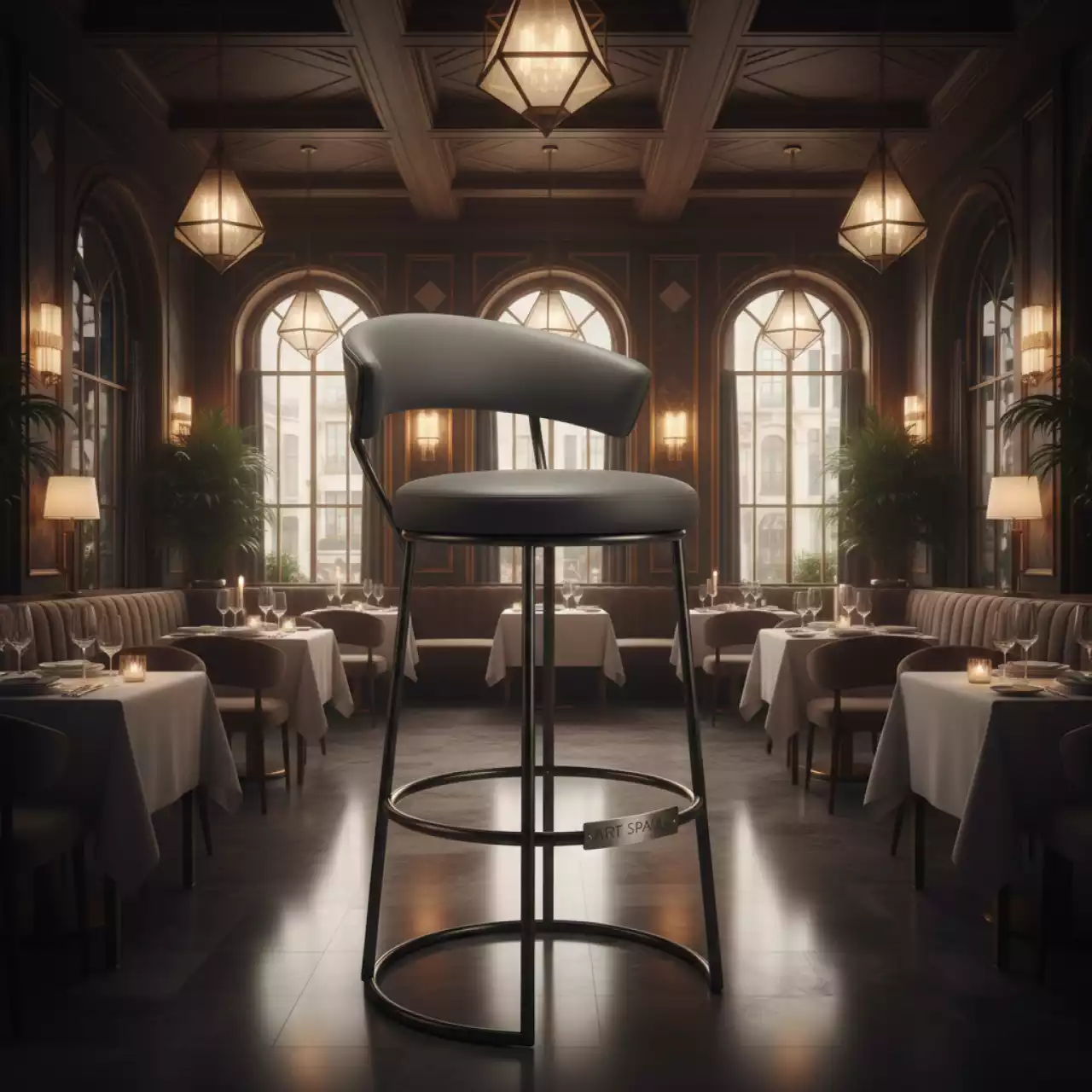 Аренда Стул барный экокожа серый Arch в ресторане «Brunello» — ART SPACE