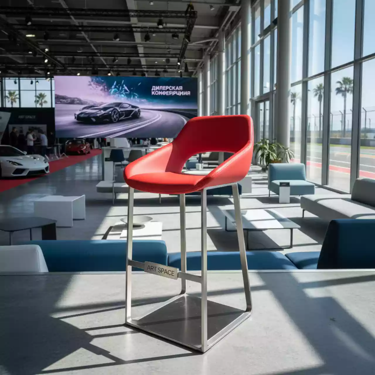 Аренда Стул барный красный из экокожи Zeta на Сочи Автодроме — ART SPACE