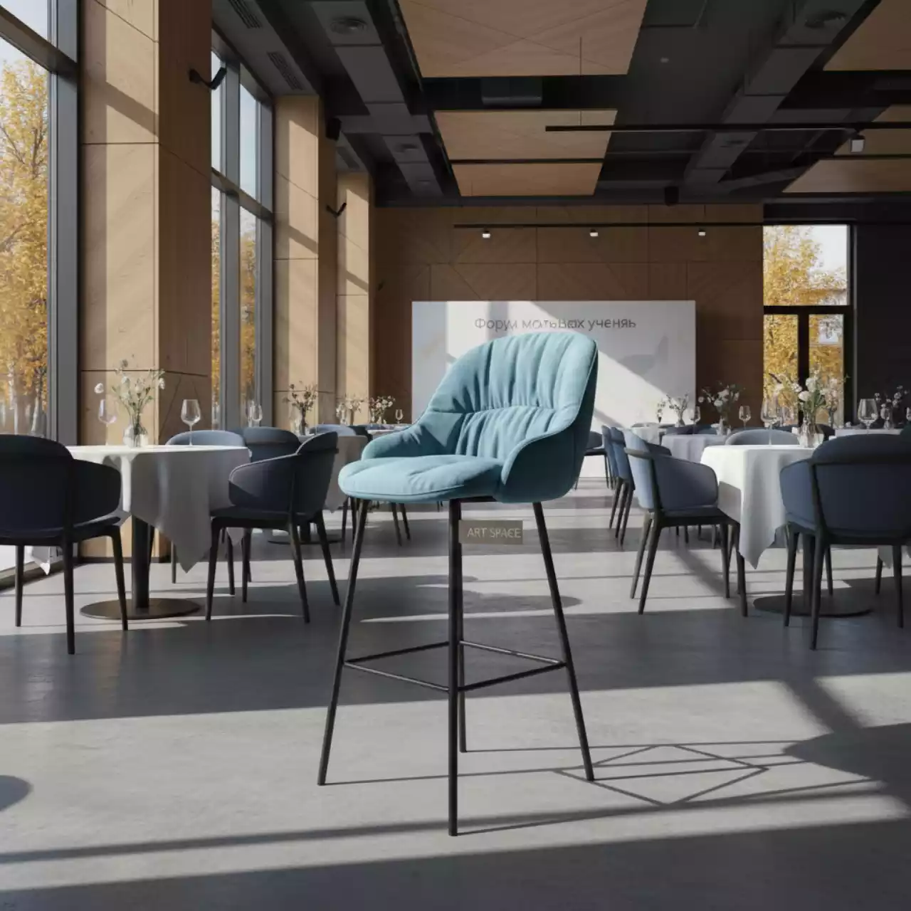 Аренда Стул барный Маллин велюр Palermo sky металлические ножки в ресторане «Плакучая Ива» — ART SPACE