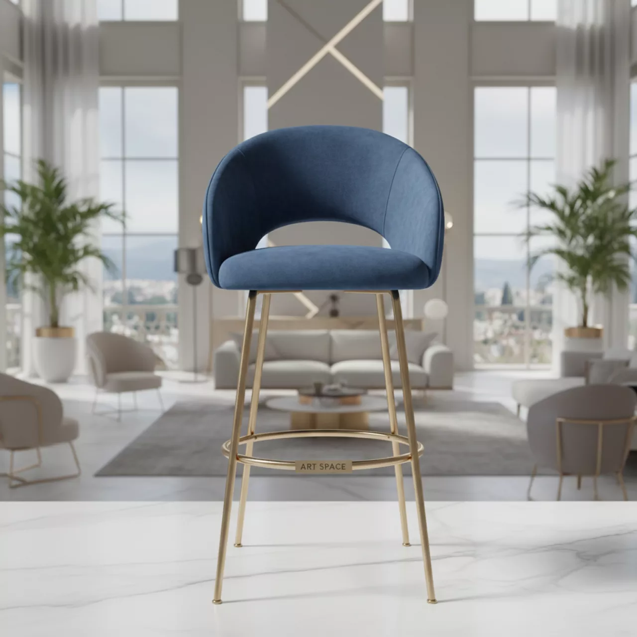 Аренда Стул барный Mars голубой на вилле «Анна» — ART SPACE