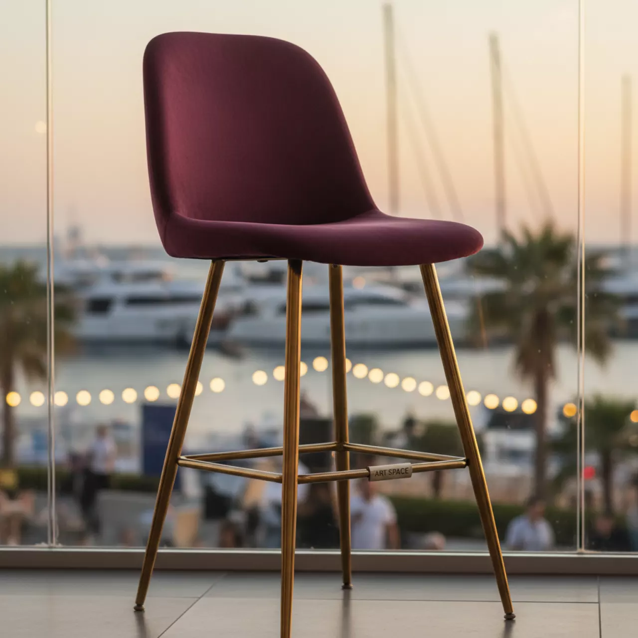 Аренда Стул барный Mars велюр Романтика ножки металл золото на парусной регате (Сочи) — ART SPACE
