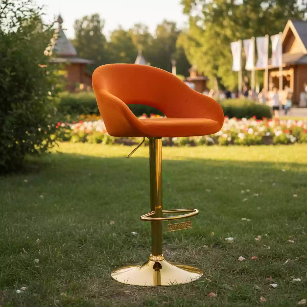 Аренда Стул барный Оскар оранжевый велюр в этно-парке «Моя Россия» — ART SPACE