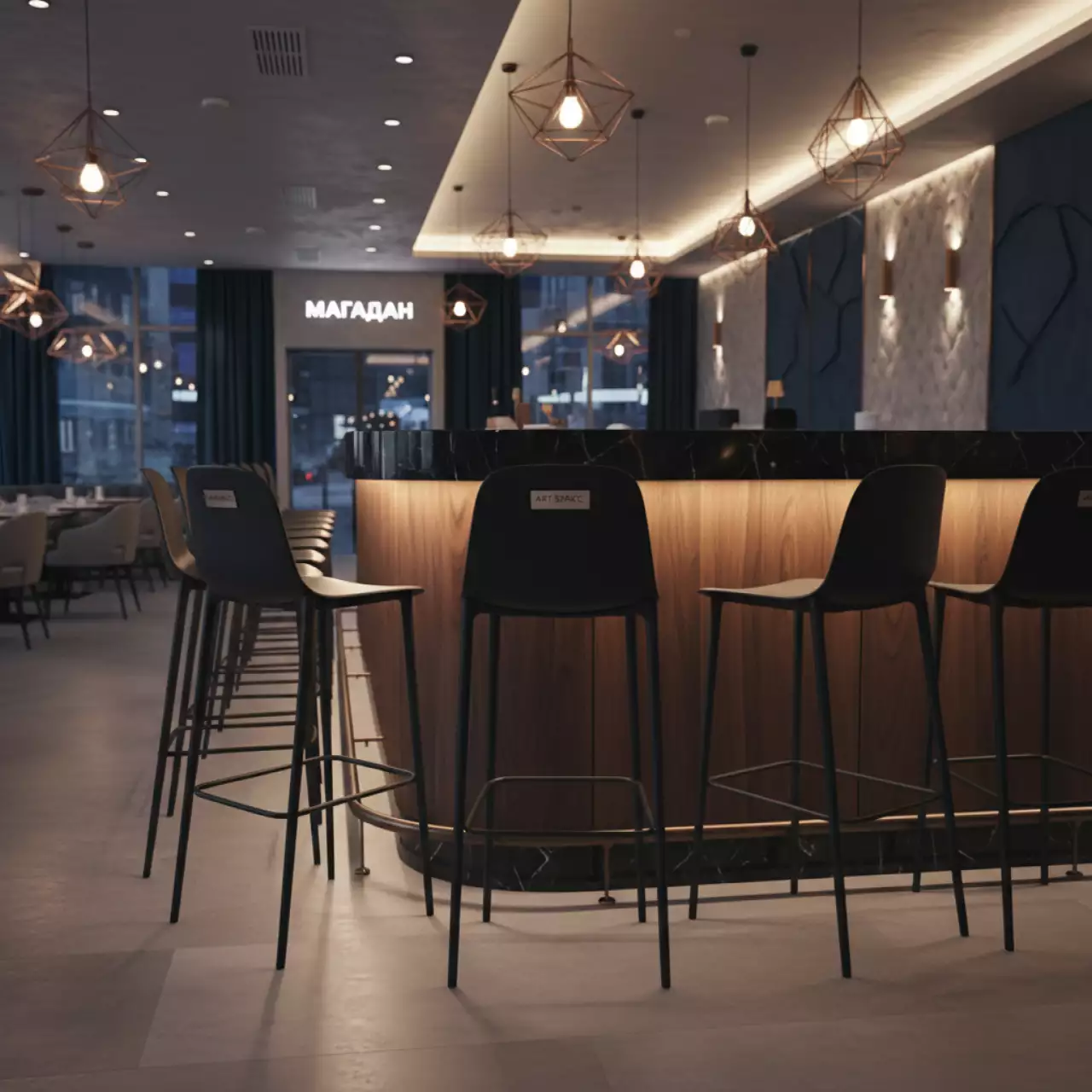 Аренда Стул барный пластиковый Air Bar черный в ресторане «Магадан» — ART SPACE