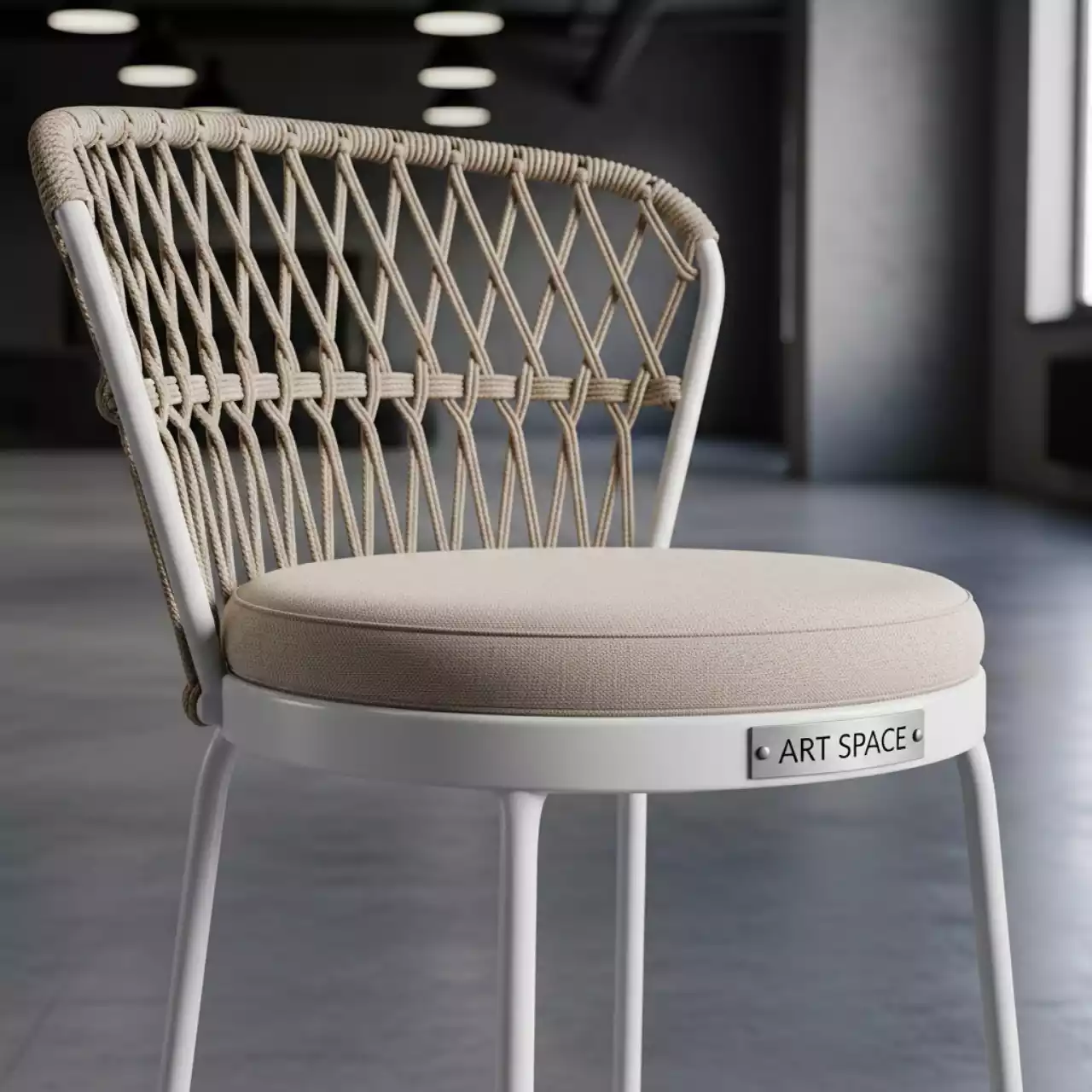 Аренда Стул барный плетеный круглый Марсель роуп бежевый каркас белый ткань бежевая в ОКЦ «Галактика» — ART SPACE