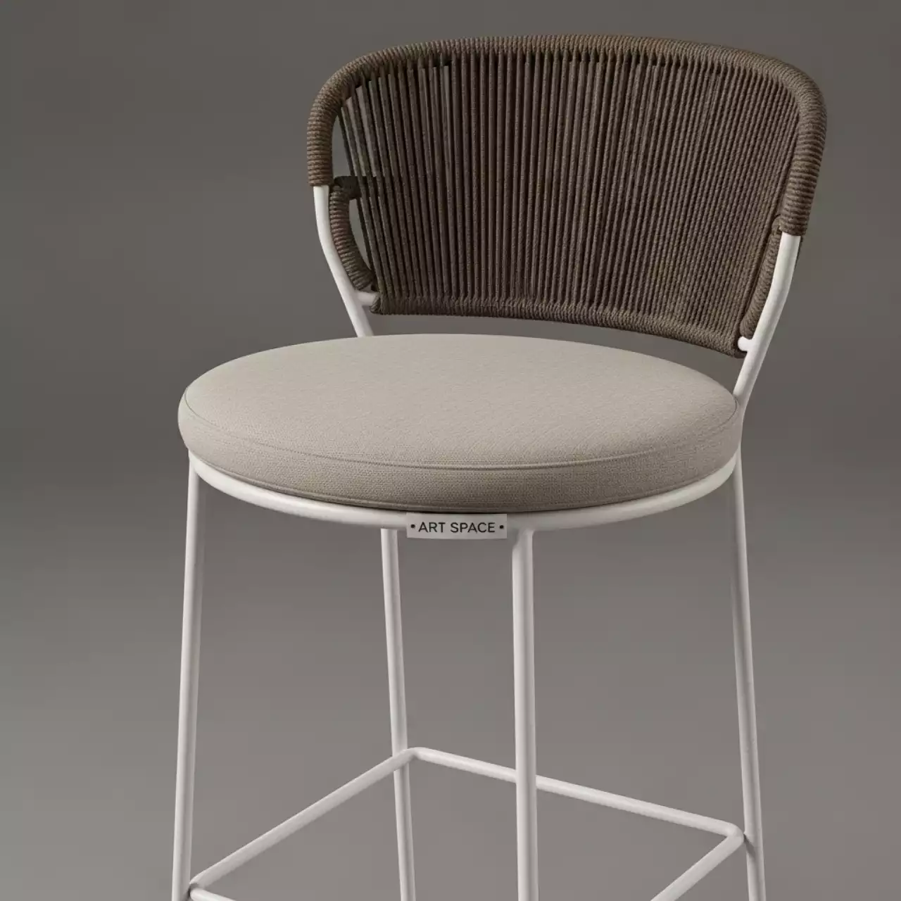 Аренда Стул барный плетеный Марсель роуп коричневый круглый каркас белый ткань бежевая на пляже «Ривьера» — ART SPACE