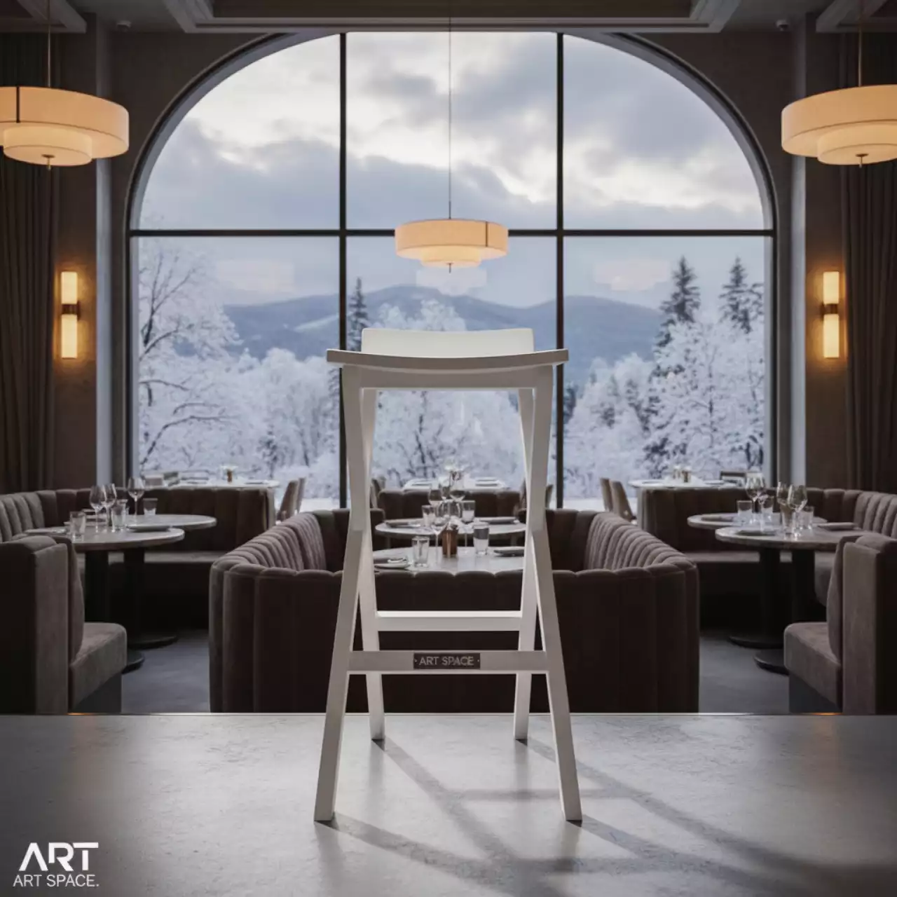 Аренда Стул барный складной Франклин белый деревянный в ресторане «La Terrazza» — ART SPACE