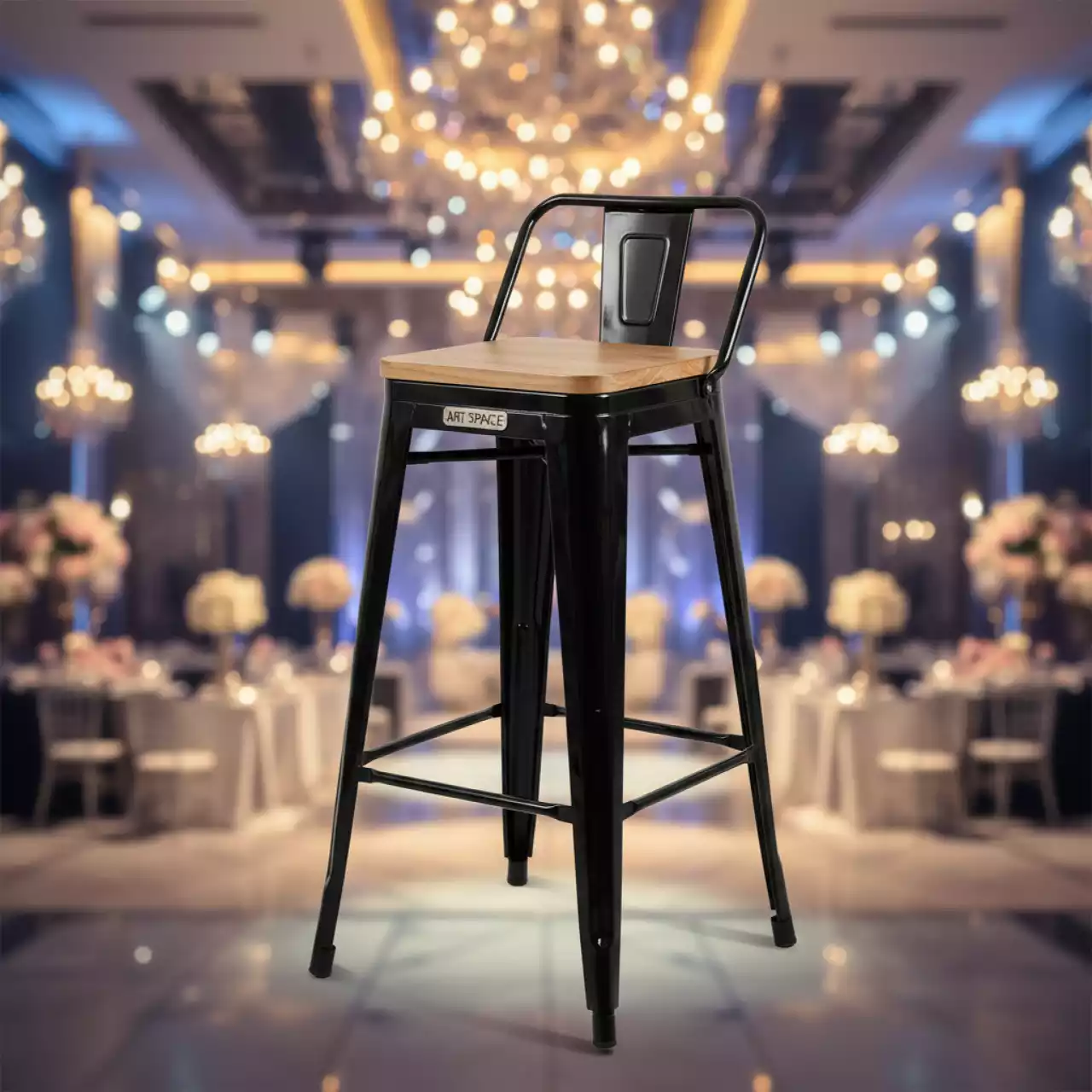 Аренда Стул барный со спинкой Tolix Wood черный глянцевый в Rodina Grand Hotel & SPA — ART SPACE