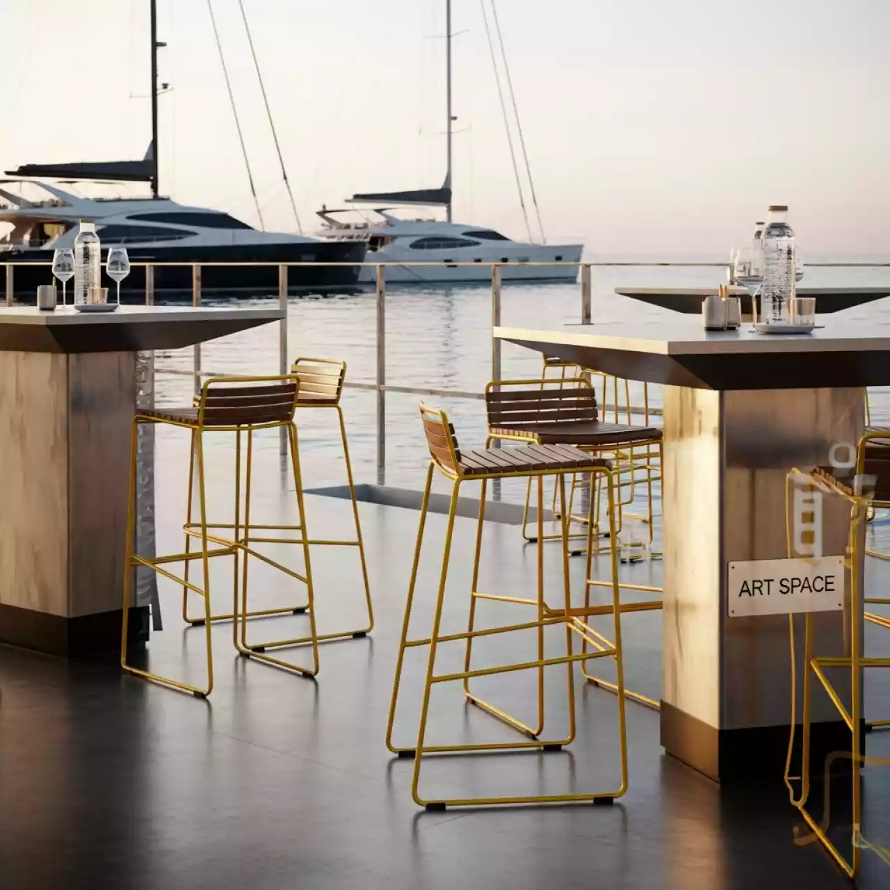 Аренда Стул барный Tolix Wood желтый на парусной регате (Сочи) — ART SPACE