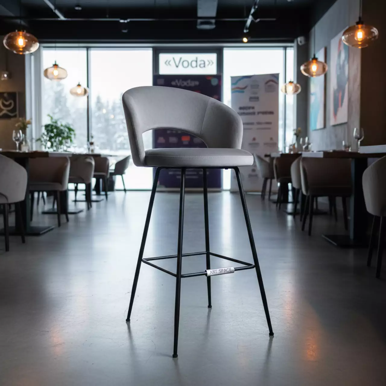 Аренда Стул барный велюр серый Флекс в ресторане «Voda» — ART SPACE