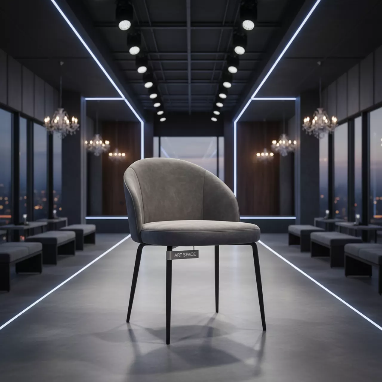 Аренда Стул Белладжио серый бархат ножки черные в ресторане «Плакучая Ива» — ART SPACE