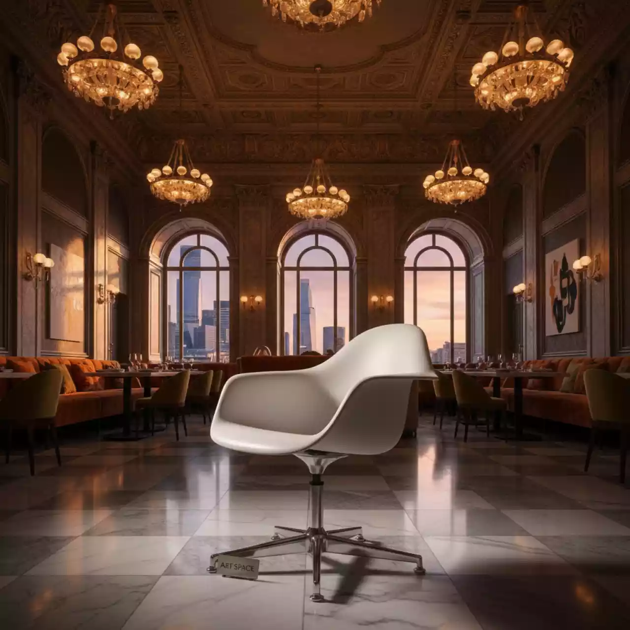 Аренда Стул белый поворотное основание Eames в ресторане «Высота 5642» — ART SPACE