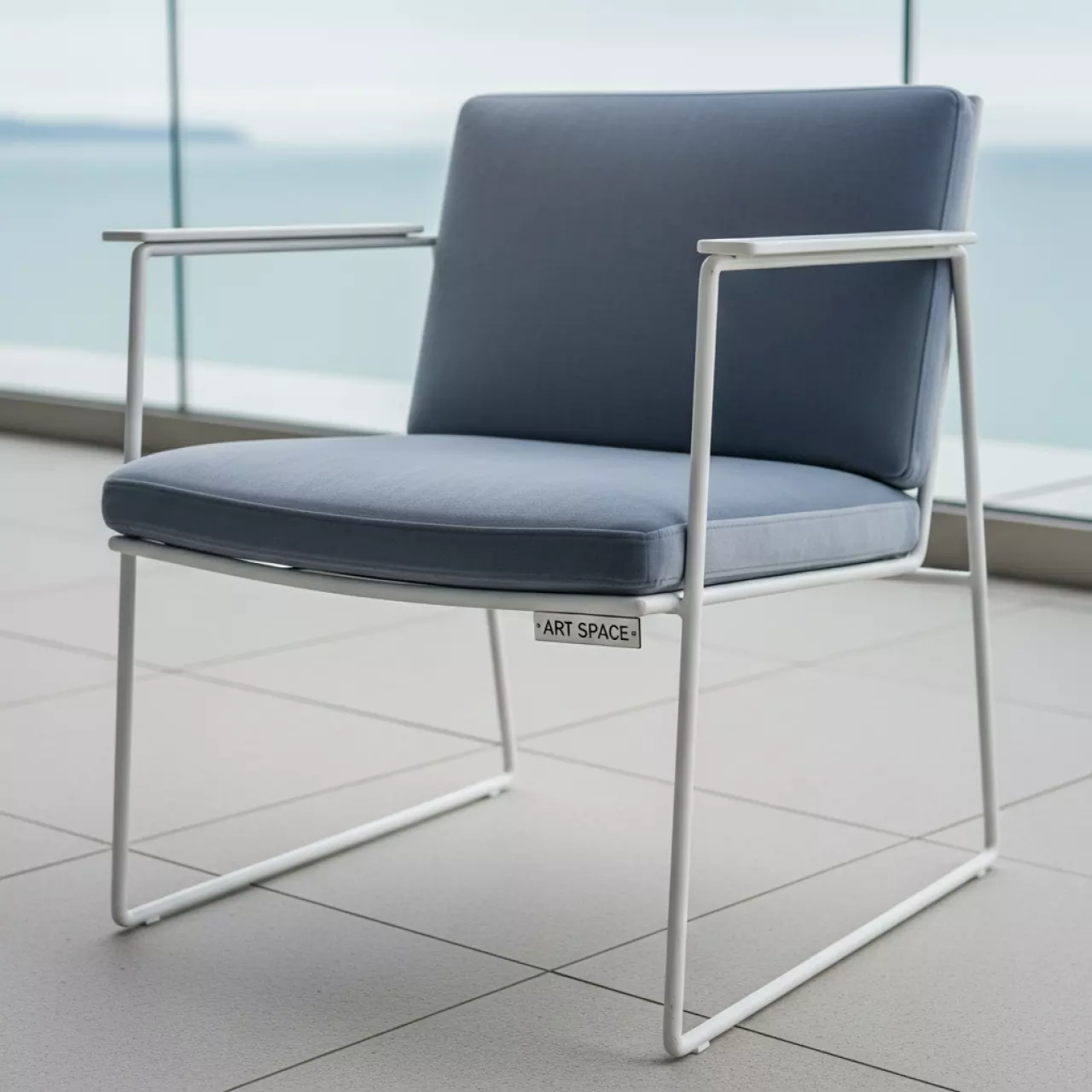 Аренда Стул белый Унисон с серо голубой бархатной подушкой в Гранд Отель Сочи — ART SPACE