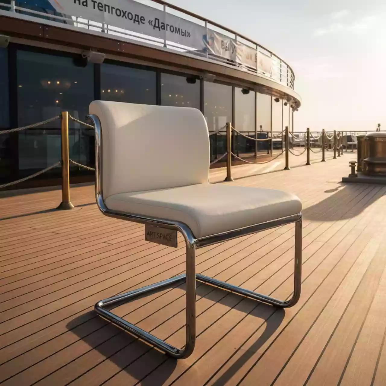 Аренда Стул бежевый экокожа хром ИЗО на теплоходе «Дагомыс» — ART SPACE