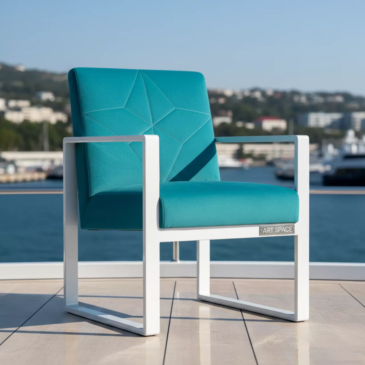 Аренда Стул бирюзовый велюр белый каркас Stars LS на VIP теплоходе (Морпорт Сочи) — ART SPACE