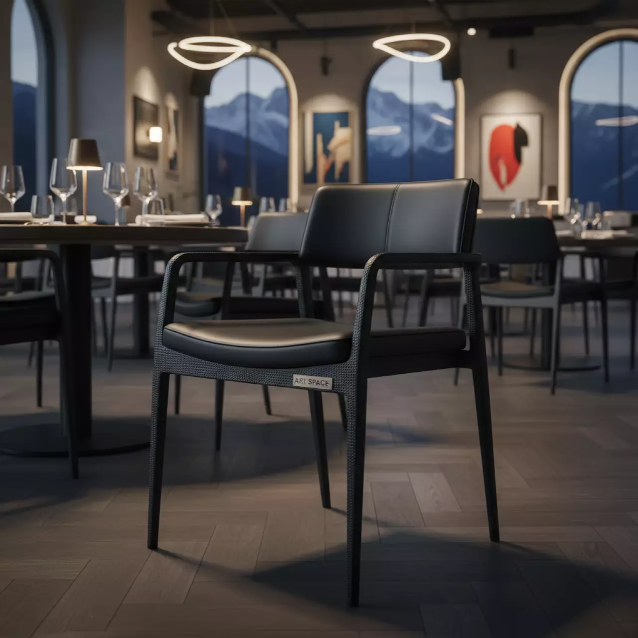 Аренда Стул Боди экокожа Black каркас черный муар в ресторане «Высота 5642» — ART SPACE