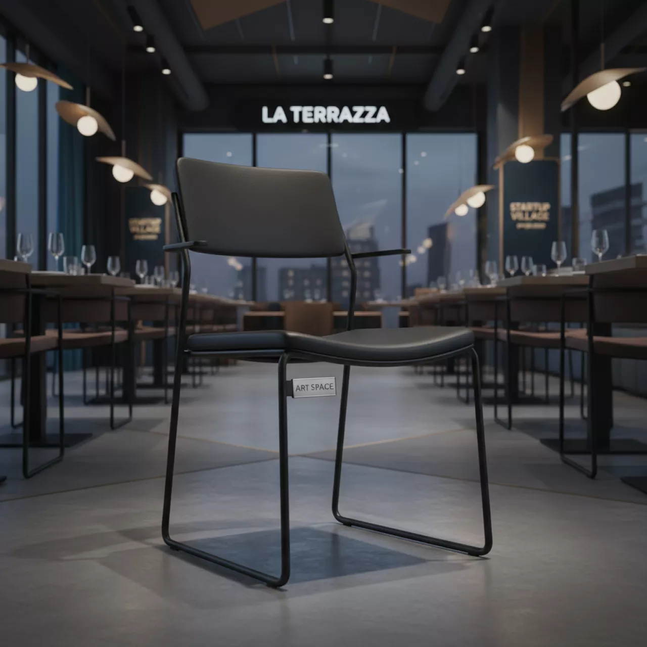 Аренда Стул Боди экокожа черный каркас черный муар в ресторане «La Terrazza» — ART SPACE