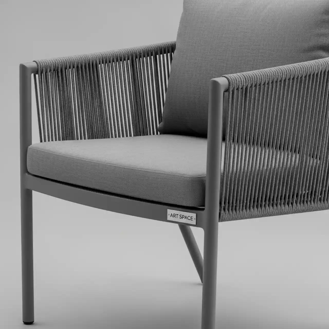 Аренда Стул Бордо плетеный из роупа каркас алюминий серый роуп серая ткань в казино «Сочи» — ART SPACE