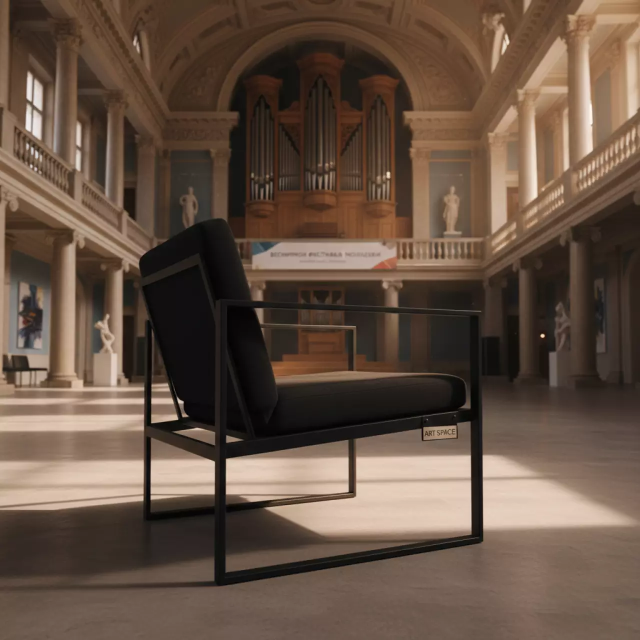 Аренда Стул черный с черной габардиновой подушкой УНИСОН в Зале органной и камерной музыки — ART SPACE