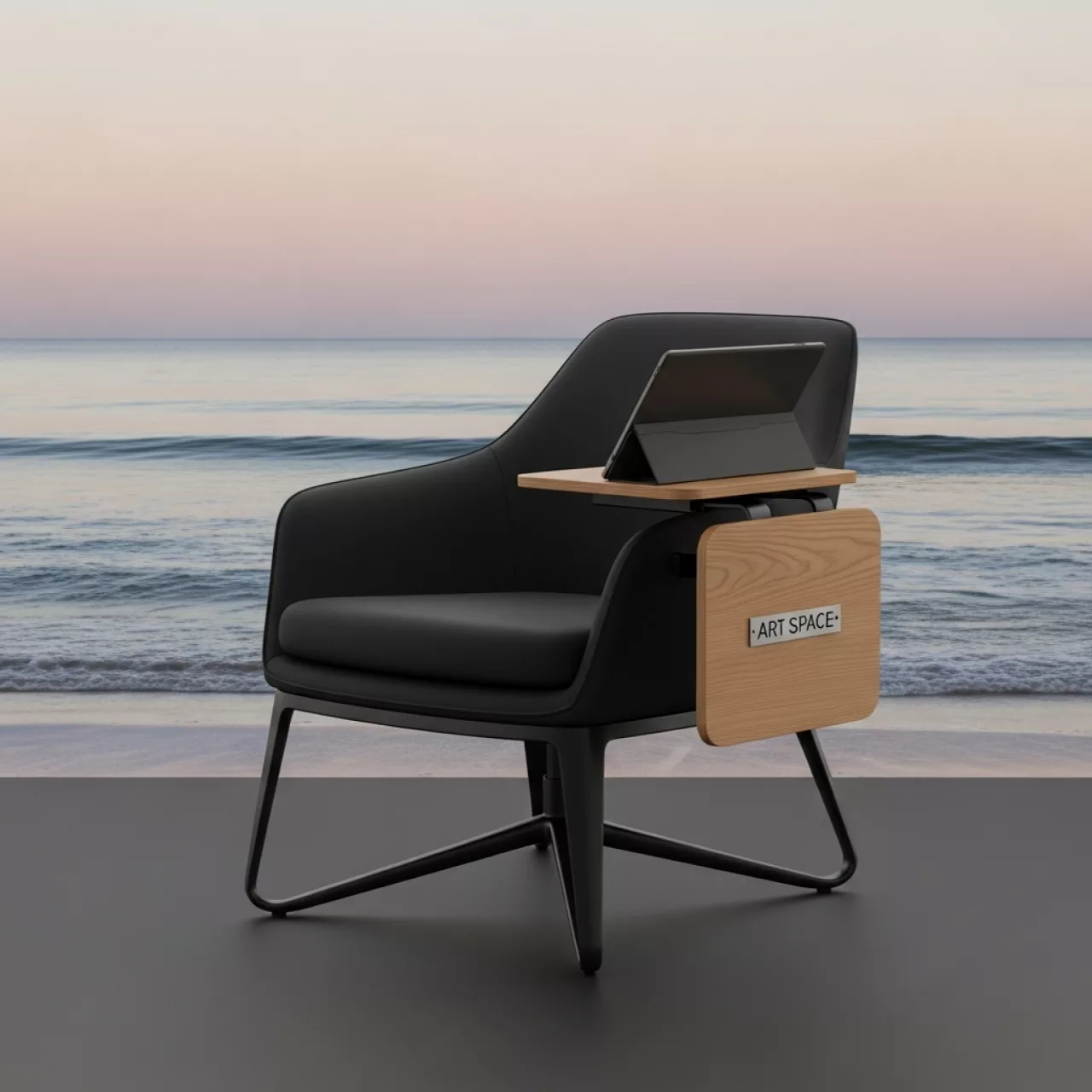 Аренда Стул черный с подлокотниками столиком Vicenza на пляже «Ривьера» — ART SPACE