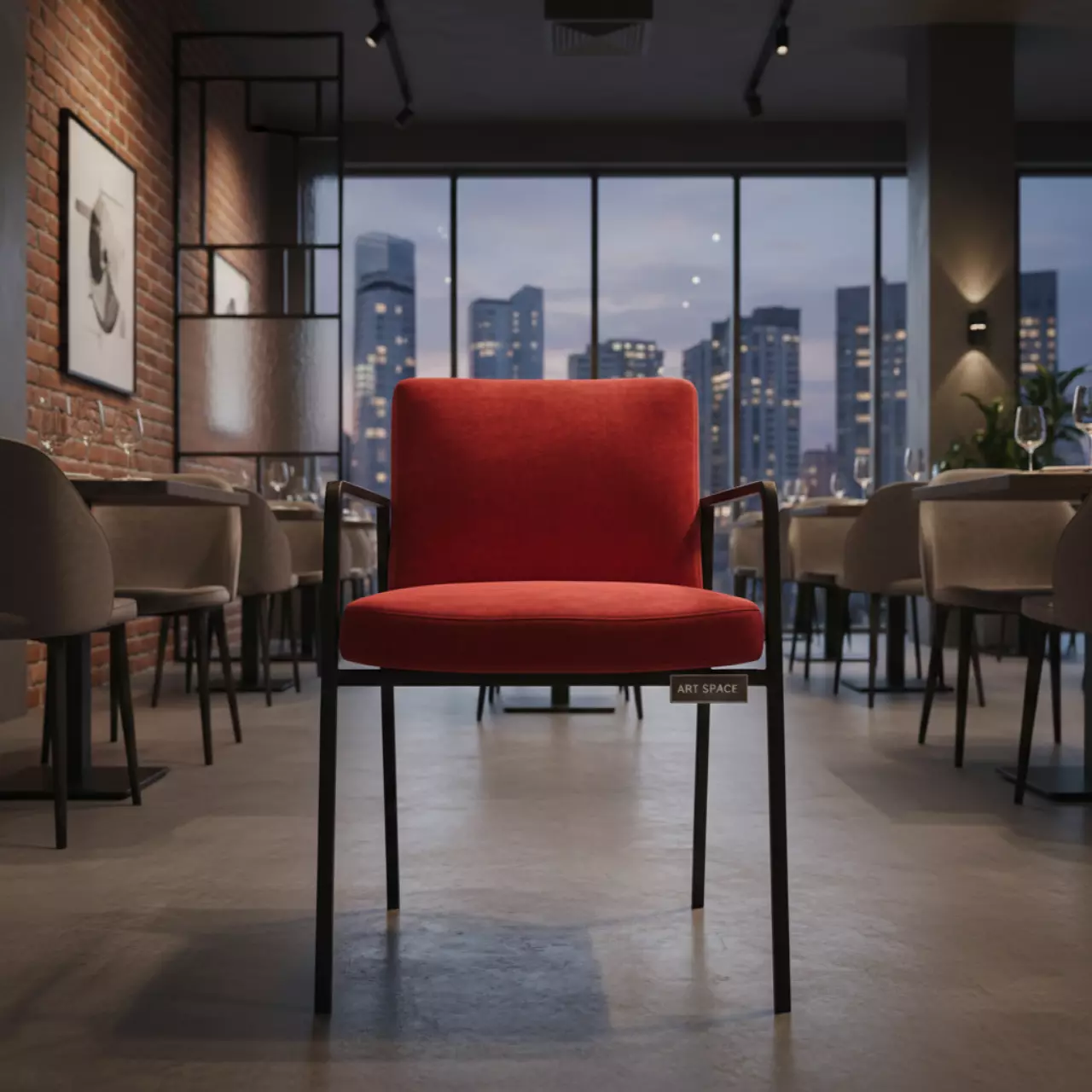 Аренда Стул черный УНИСОН с красной бархатной подушкой в ресторане «La Terrazza» — ART SPACE