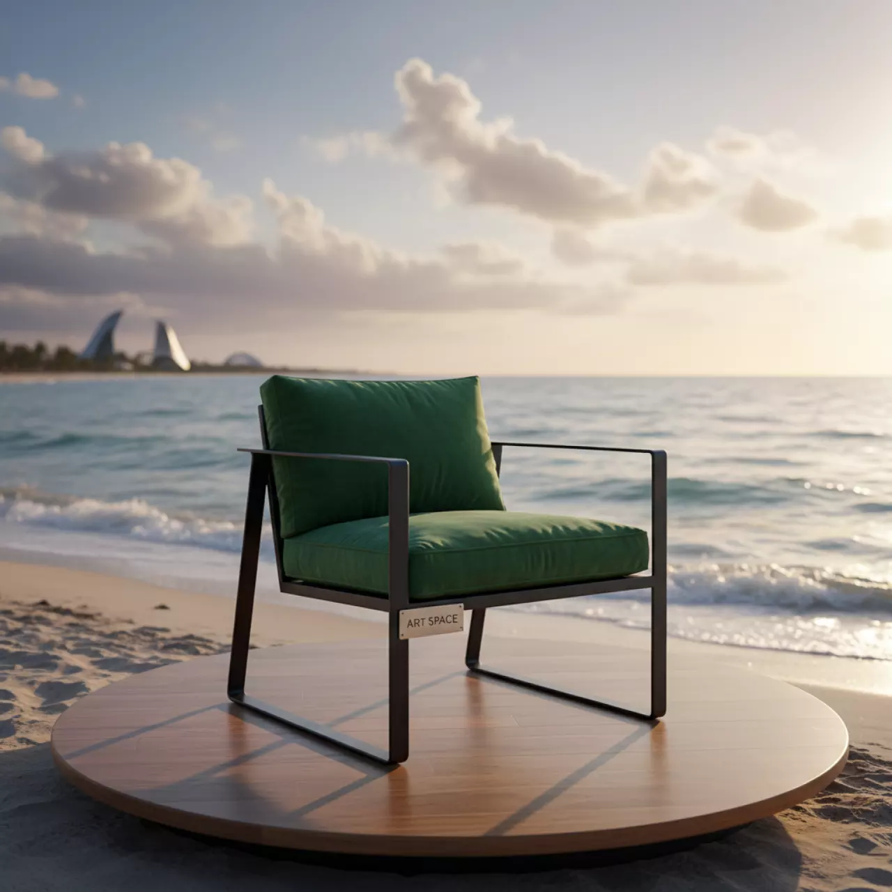 Аренда Стул черный УНИСОН с папоротниковой бархатной подушкой на пляже «Маяк» — ART SPACE