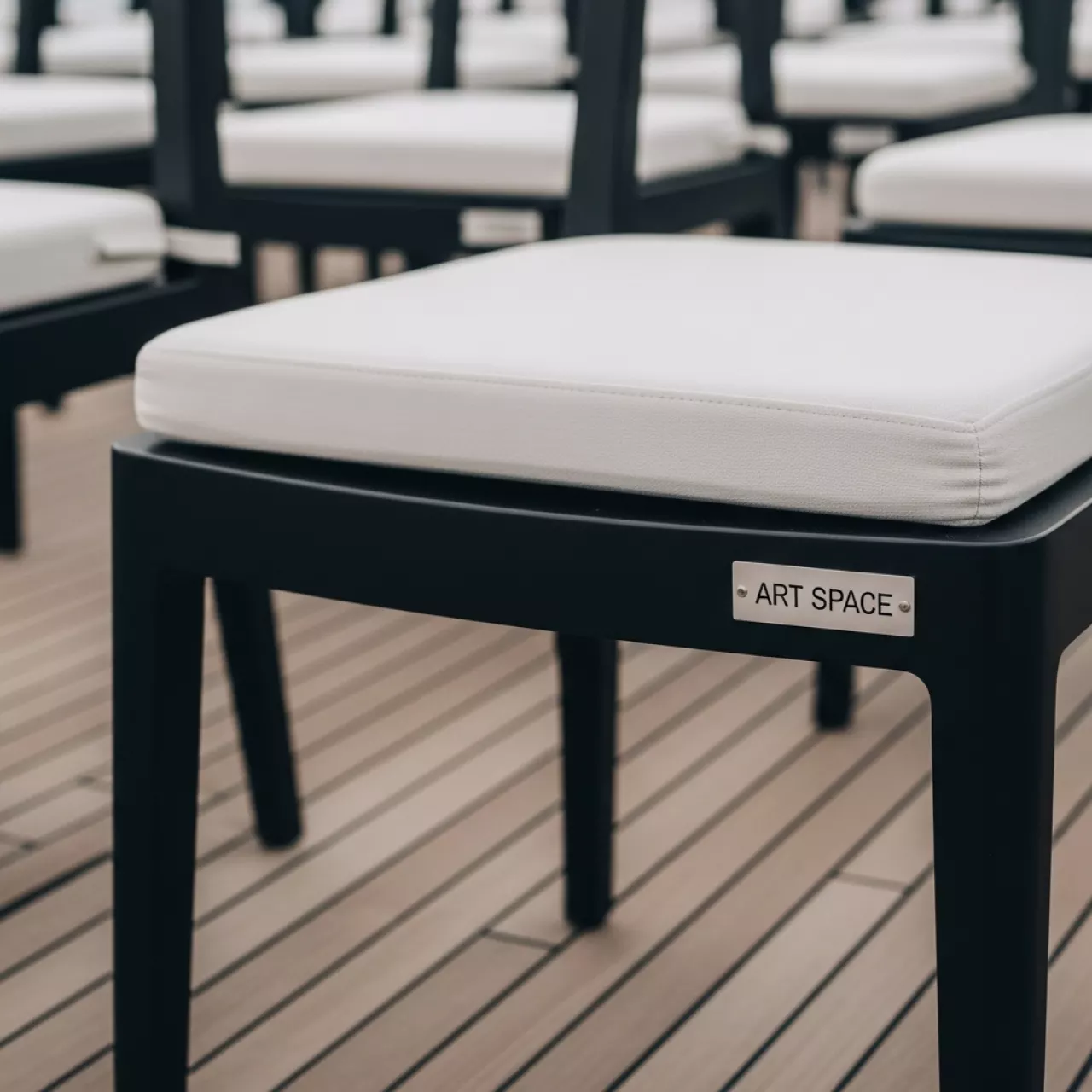 Аренда Стул черный УНИСОН с пудровой габардиновой подушкой на VIP-яхте (Имеретинский порт) — ART SPACE