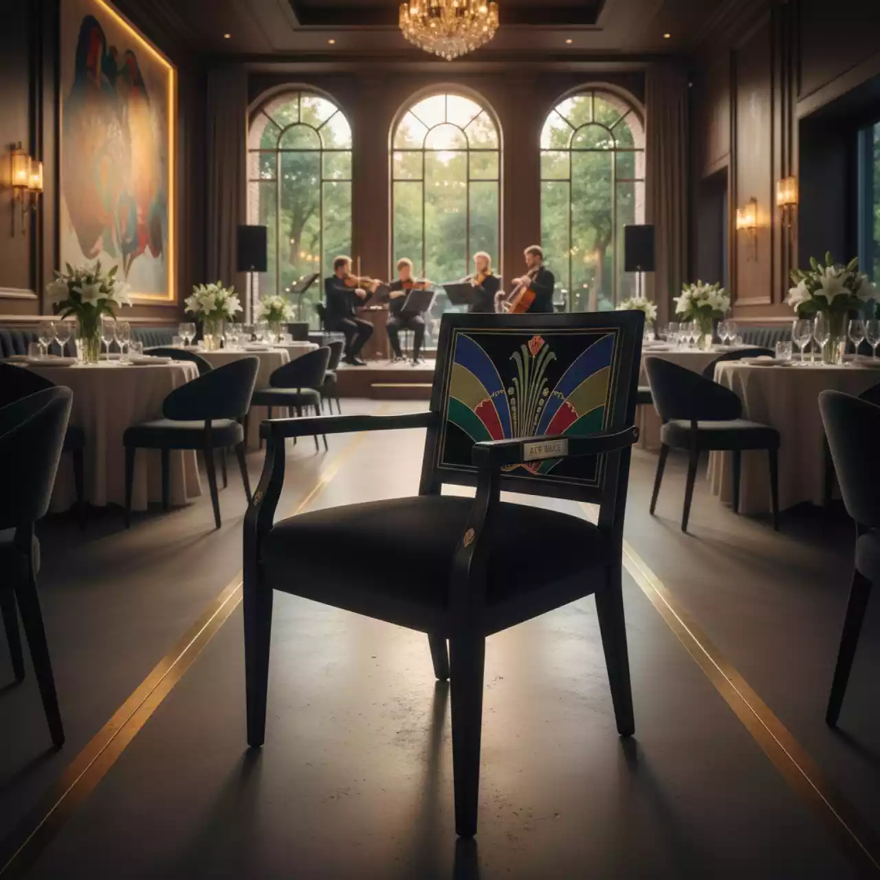 Аренда Стул Circus Compact черный с росписью в ресторане «Баран-Рапан» — ART SPACE