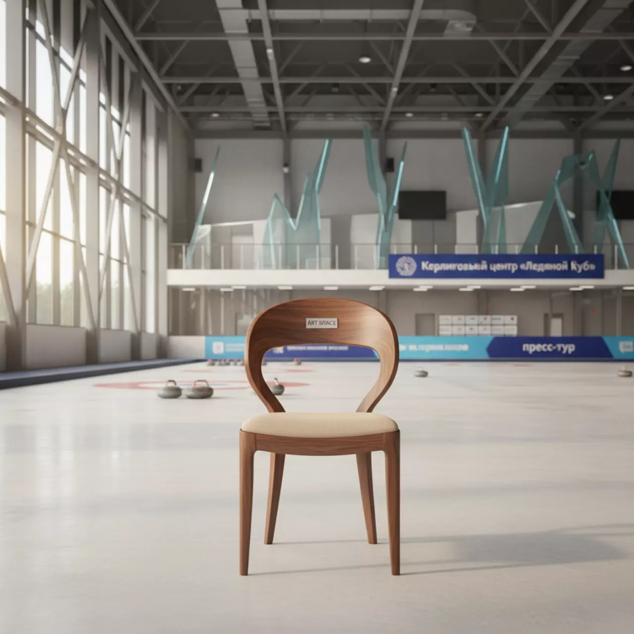 Аренда Стул деревянный Муриел орех андрис бежевый в Керлинговом центре «Ледяной куб» — ART SPACE