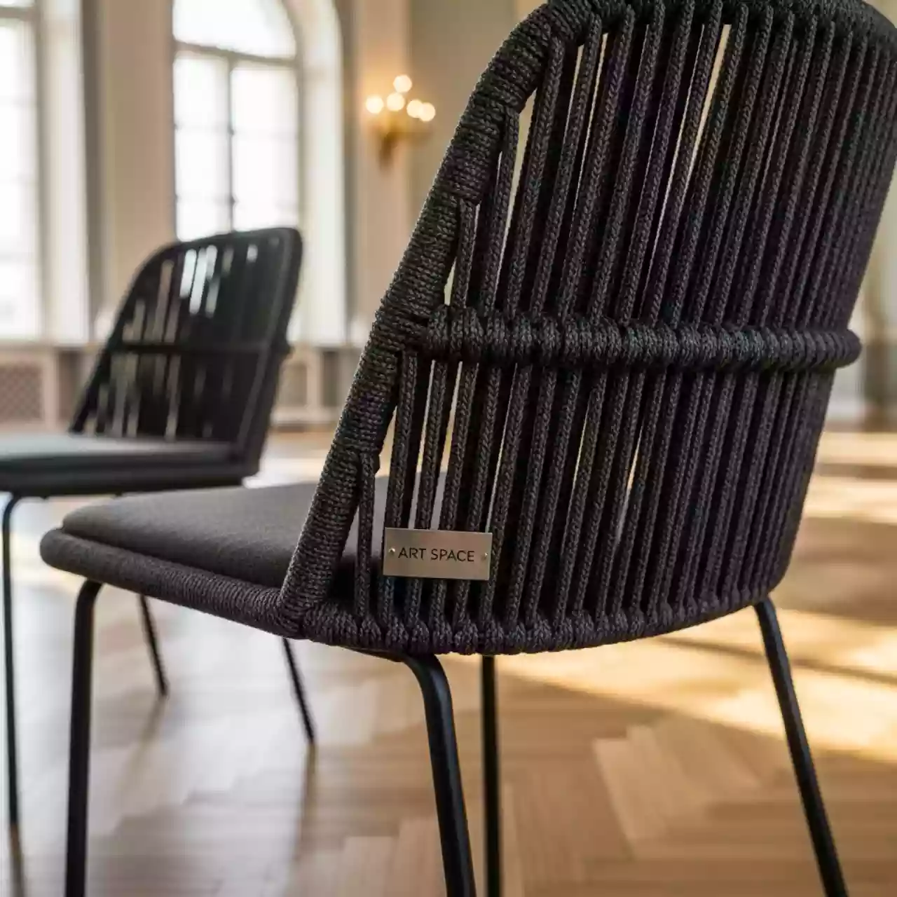 Аренда Стул Диего плетеный из роупа темно серый в усадьбе Голицына — ART SPACE