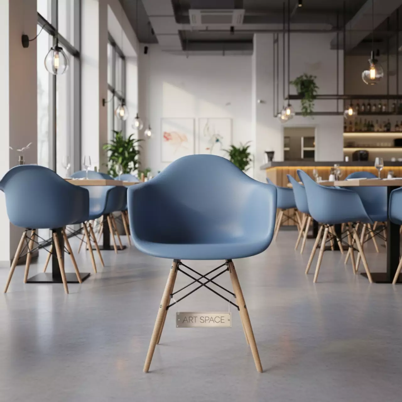 Аренда Стул дизайнерский Eames стиль DSW синий в ресторане «La Terrazza» — ART SPACE