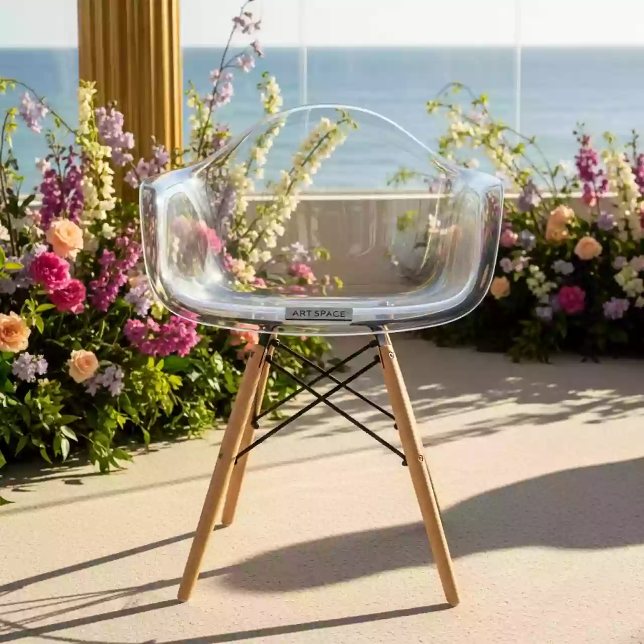Аренда Стул дизайнерский Eames стиль DSW transparent в пляжном клубе Del Mar — ART SPACE