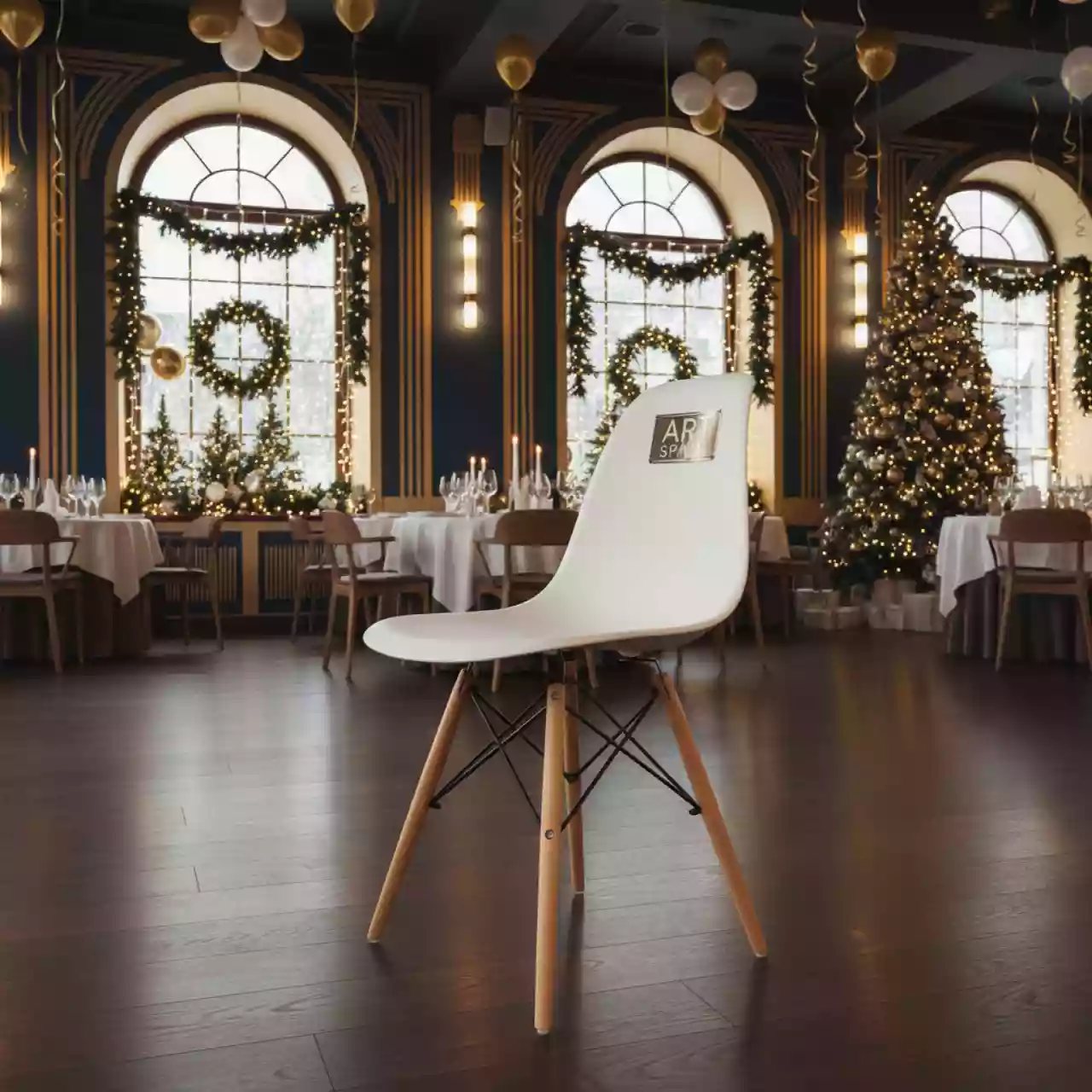 Аренда Стул дизайнерский Eames стиль DSW Wood White в ресторане «Сыроварня» — ART SPACE