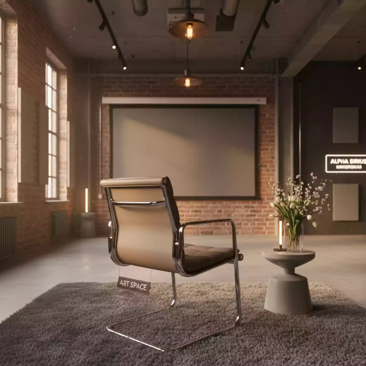 Аренда Стул для посетителя хром бежевая кожа в Alpha Sirius — ART SPACE