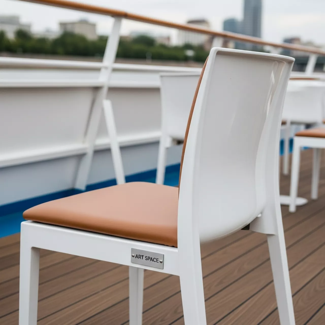 Аренда Стул ДОМИНГО белый с габардиновой подушкой цвета кофе с молоком на теплоходе «Дагомыс» — ART SPACE