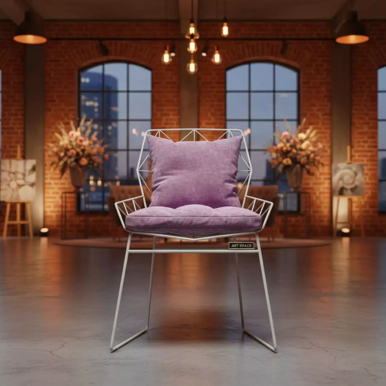 Аренда Стул ДОМИНГО белый с лиловой бархатной подушкой в Гранд Отель Сочи — ART SPACE