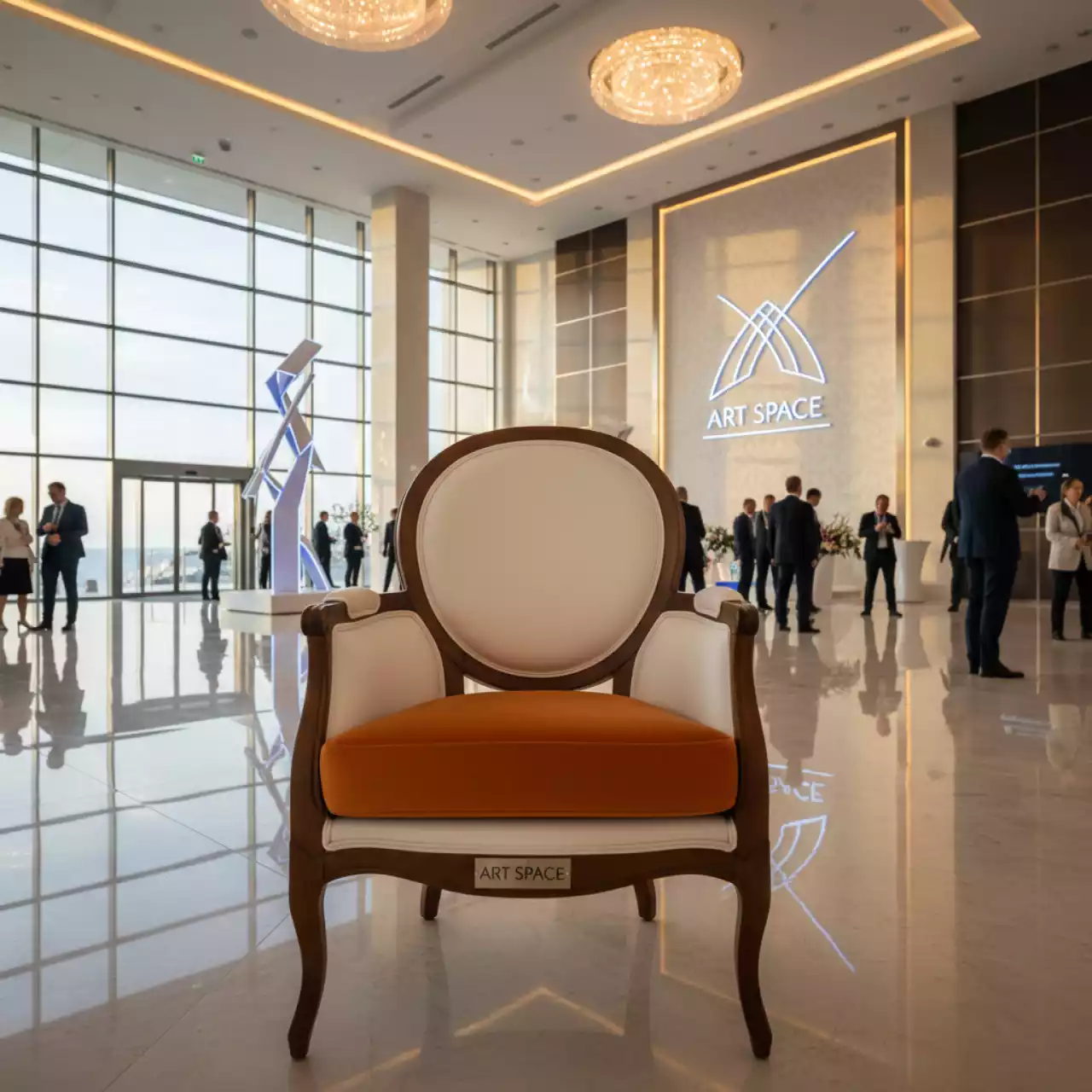 Аренда Стул ДОМИНГО белый с тыквенной бархатной подушкой в Radisson Blu Resort & Congress Centre — ART SPACE