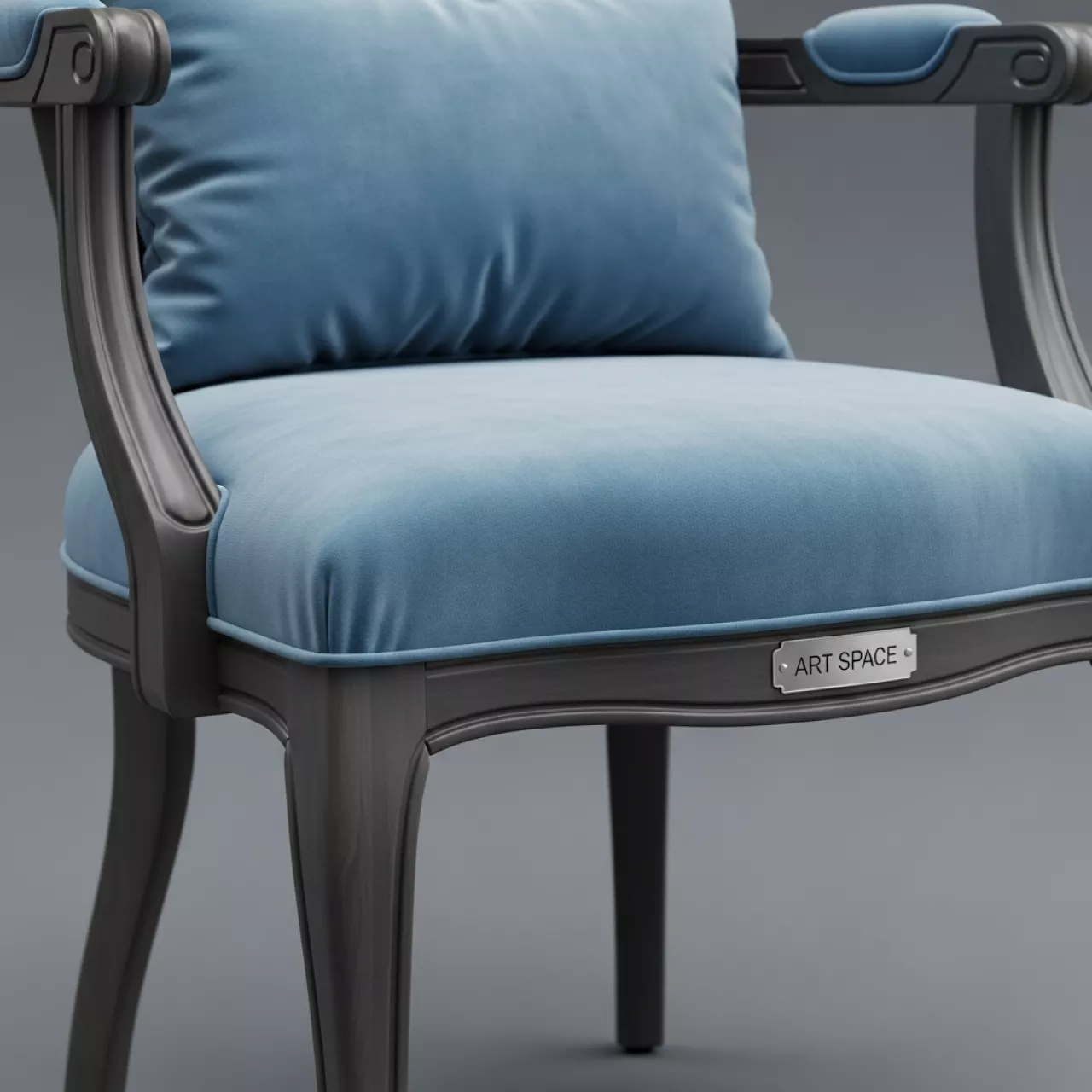 Аренда Стул дымчатый РУФФО с голубой бархатной подушкой в МФК «Горный» — ART SPACE