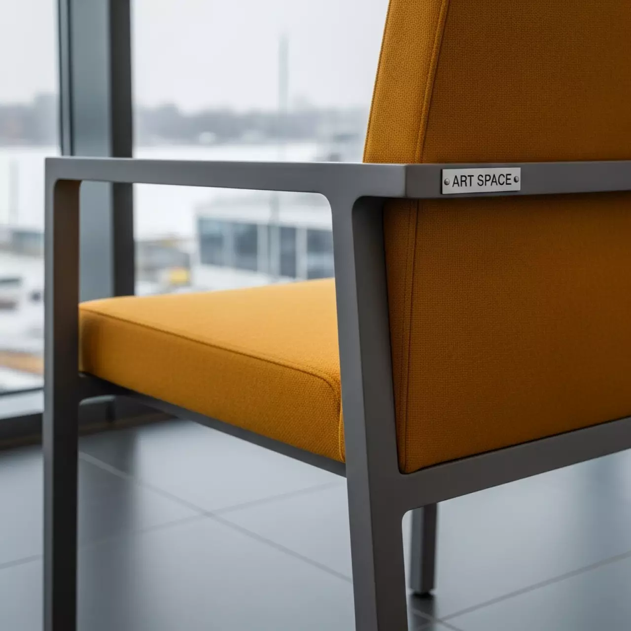 Аренда Стул дымчатый РУФФО с горчичной габардиновой подушкой в зале «Чайка» (Морпорт) — ART SPACE
