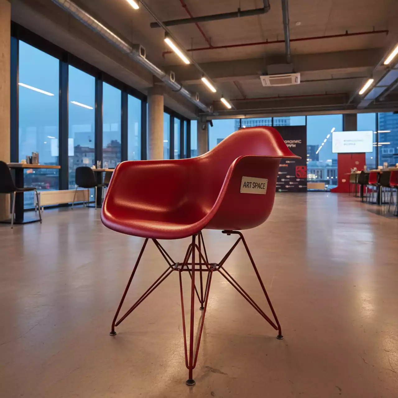 Аренда Стул Eames красный металлический в ресторане «Паруса» — ART SPACE