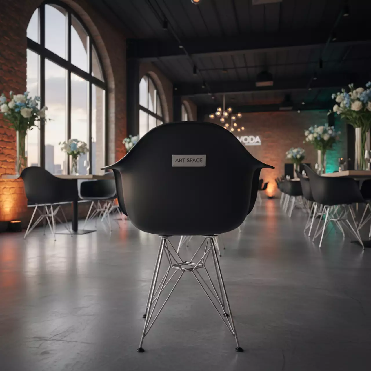 Аренда Стул Eames Metal черный в ресторане «Voda» — ART SPACE