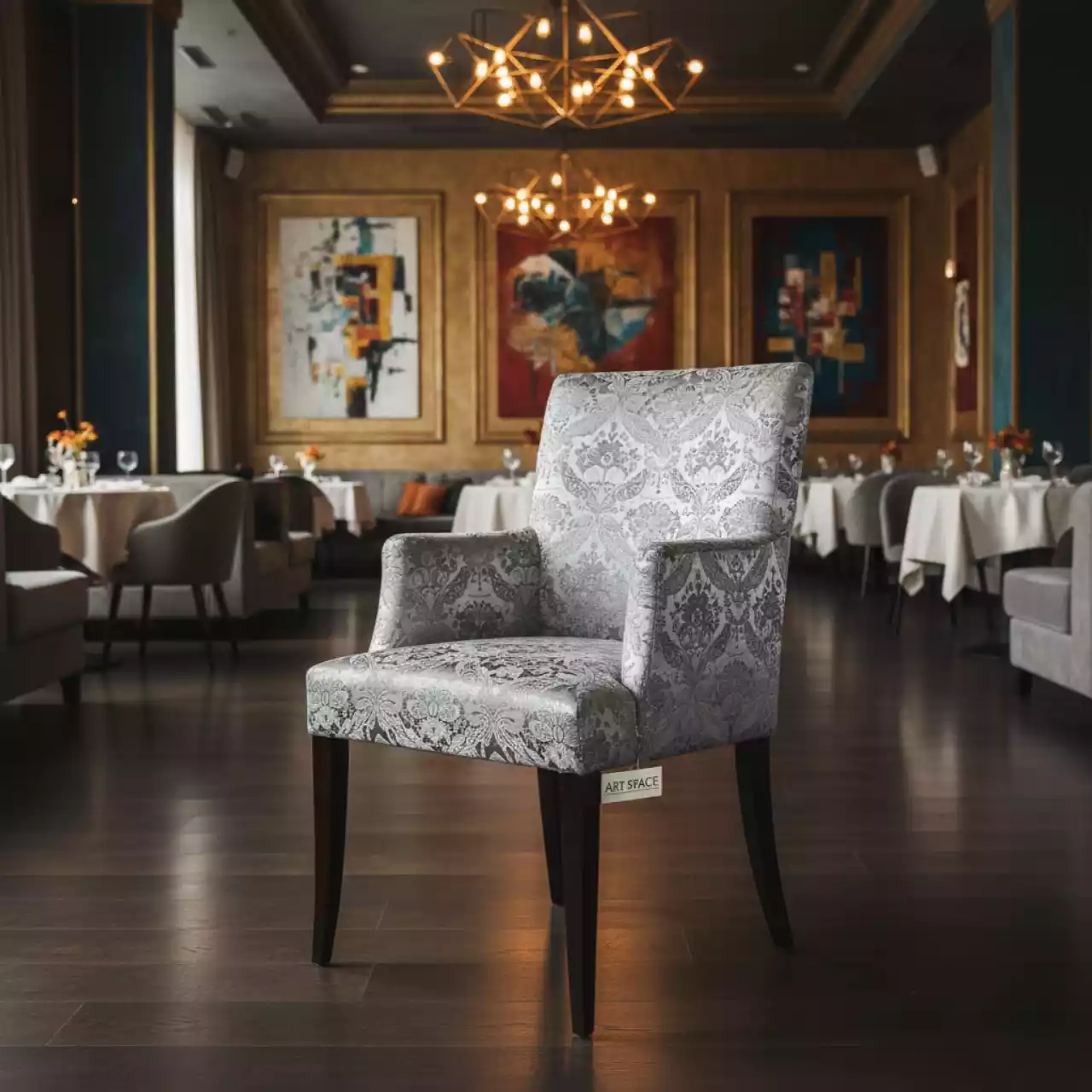 Аренда Стул Форест Гамп серебряный жаккард в ресторане «Плакучая Ива» — ART SPACE