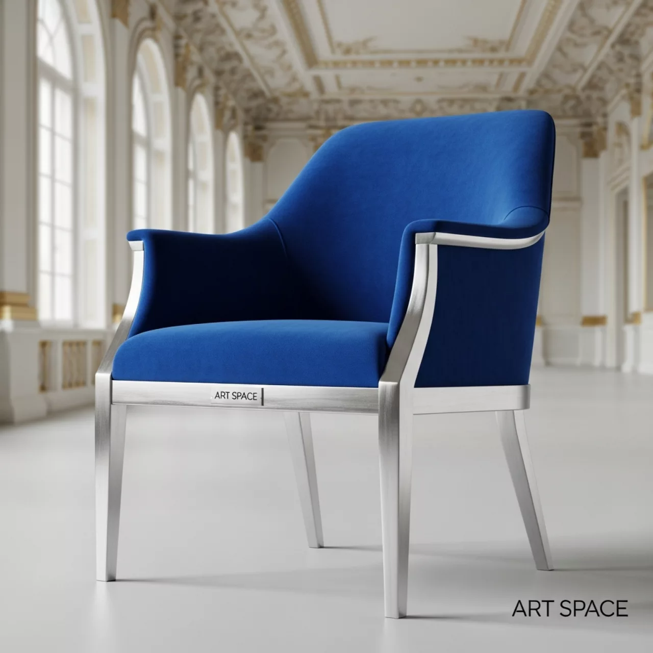 Аренда Стул Форест серебряный синий велюр в усадьбе Голицына — ART SPACE