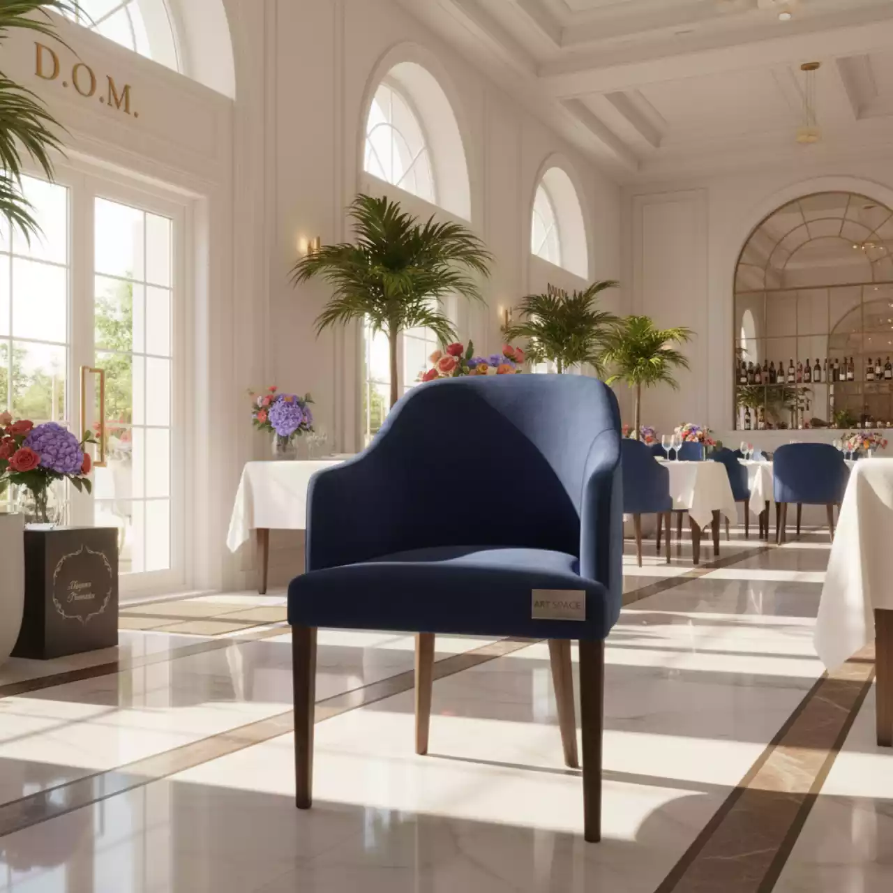Аренда Стул Gorg с подлокотниками темно синий в ресторане «D.O.M» — ART SPACE
