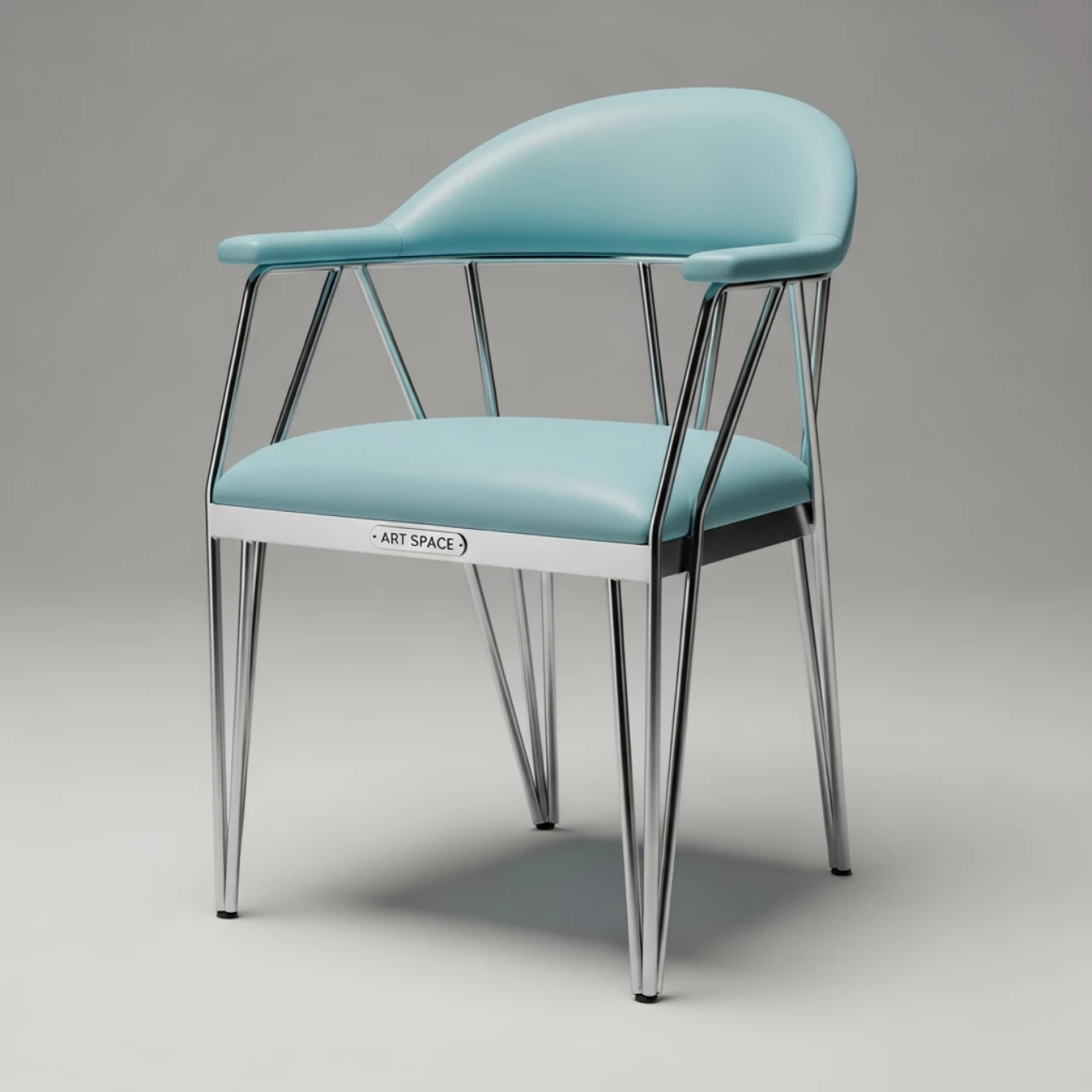 Аренда Стул Helmet экокожа голубая каркас серебро в Green Flow Hotel — ART SPACE