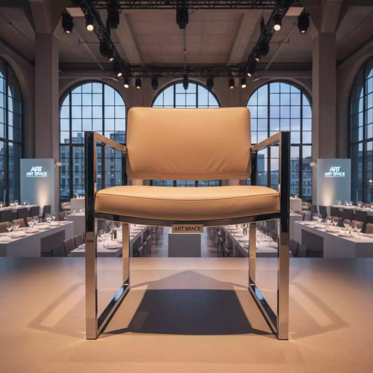 Аренда Стул Helmet каркас серебро экокожа бежевый в ресторане «Паруса» — ART SPACE