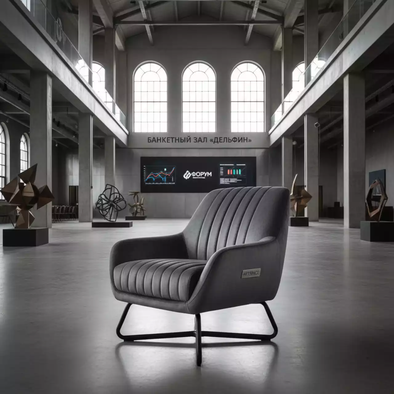 Аренда Стул Herman темно серый велюровый черный поворотный каркас в банкетном зале «Дельфин» — ART SPACE