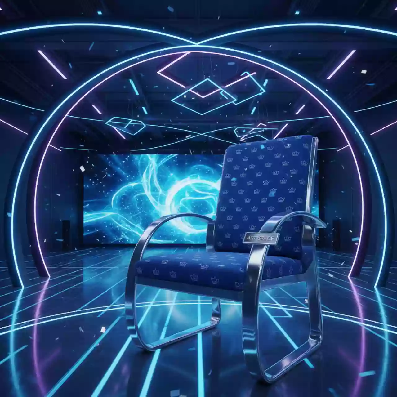 Аренда Стул Хит алюминиевый каркас закругленные подлокотники серебро синяя корона в Bridge Resort — ART SPACE