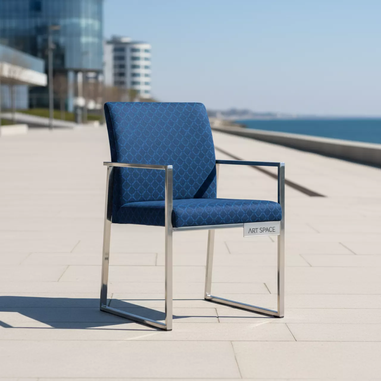 Аренда Стул Хит алюминиевый жаккард синий ромб серебряный каркас на Имеретинской набережной — ART SPACE