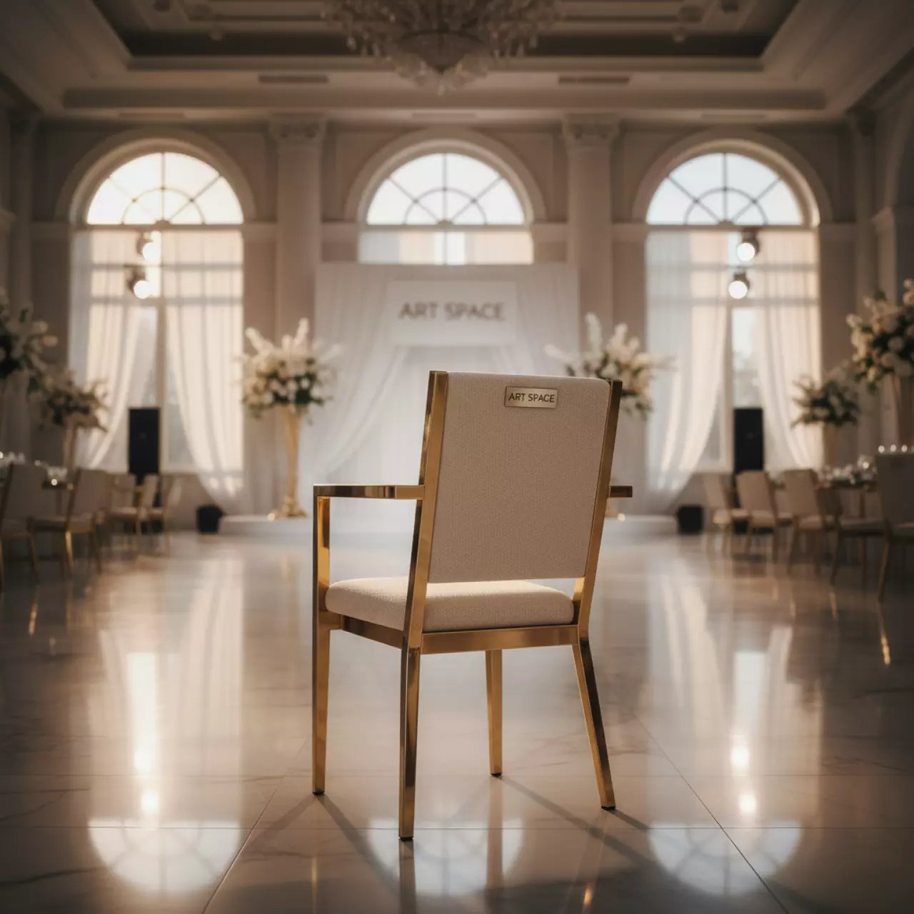 Аренда Стул Хит античное золото на белом бежевая рогожка в банкетном зале «Дельфин» — ART SPACE