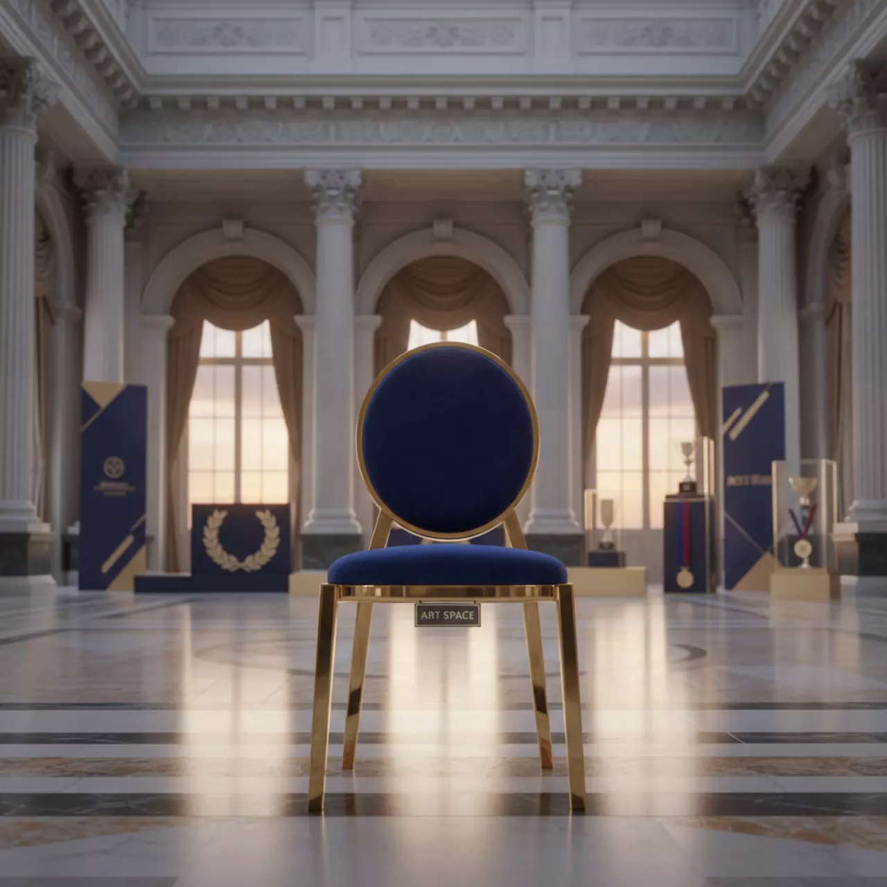 Аренда Стул Хит банкетный синий каркас золотой в усадьбе Голицына — ART SPACE